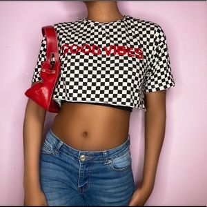 Good Vibes Red w/ Checkerboard Crop Top